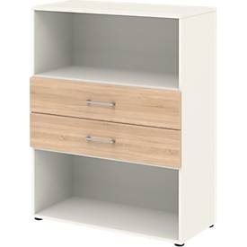 Home Office Kombiregal TEMPIO, aus Holz, 2 Einschübe, 3 OH, B 800 x T 340 x H 1070 mm, weiss/Sonoma Eiche