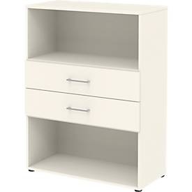 Home Office Kombiregal TEMPIO, aus Holz, 2 Einschübe, 3 OH, B 800 x T 340 x H 1070 mm, weiß/Beton