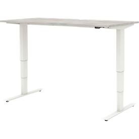 Home Office Schreibtisch TEMPIO, elektrisch höhenverstellbar, geteilte Tischplatte mit Klappe, B 1600 x T 700 x H 640-1280 mm, beton/weiss