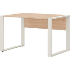 Home Office Schreibtisch TEMPIO, Rechteck, Kufen, B 1200 x T 800 x H 740 mm, Sonoma Eiche/weiss + Kabelführungsbügel
