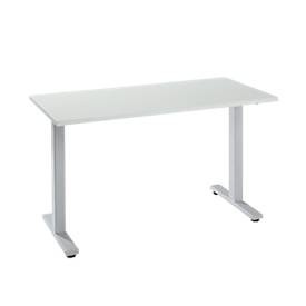 Home Office Schreibtisch Start Off, Rechteck, T-Fuss, B 1300 x T 650 x H 735 mm, lichtgrau/weissaluminium