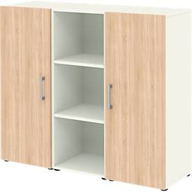 Home Office Sideboard TEMPIO, aus Holz, 2 Türen, 1 Regal, 3 OH, B 1200 x T 340 x H 1070 mm, weiss/Sonoma Eiche