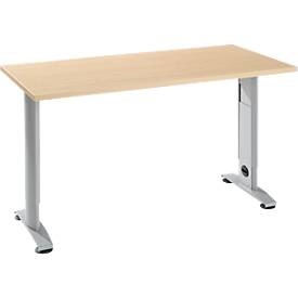 Home Office Tisch Login, Rechteck, C-Fuss, B 1300 x T 650 mm, Ahorn/weissaluminium RAL 9006