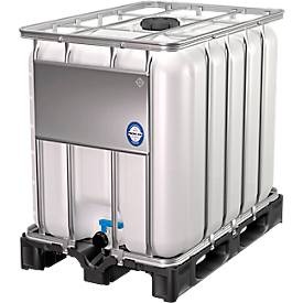 IBC-Container, Schiebehahnventil, Volumen 600 l, natur, auf Kunststoffpalette