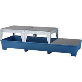 IBC-Station ASECOS, Stahl, mit Gitterrost, 2 Abfüllböcken u. Staplerschuhen, 1000 l Auffangvolumen, B 3280 x T 1300 x H 820 mm, lackiert