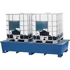 IBC-Station ASECOS, Stahl, mit Gitterrost u. Staplerschuhen, 1000 l Auffangvolumen, B 2680 x T 1300 x H 483 mm, lackiert