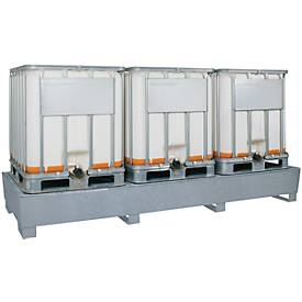 IBC-Station ASECOS, Stahl, mit Gitterrost u. Staplerschuhen, 1000 l Auffangvolumen, B 3280 x T 1300 x H 420 mm, verzinkt