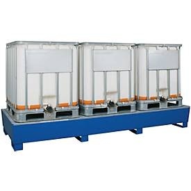 IBC-Station ASECOS, Stahl, mit Gitterrost u. Staplerschuhen, 1000 l Auffangvolumen, B 3280 x T 1300 x H 420 mm, lackiert