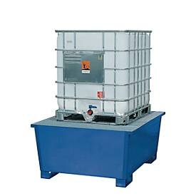 IBC-Station, Stahl, mit Gitterrost u. Staplerschuhen, 1000 l Auffangvolumen, B 1350 x T 1650 x H 710 mm, lackiert