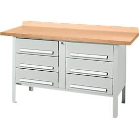 Kastenwerkbank Schäfer Shop Select PWi 150-6, Buche-Multiplexplatte, bis 750 kg, B 1500 x T 700 x H 840 mm, Lichtgrau