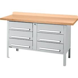 Kastenwerkbank Schäfer Shop Select PWi 150-6, Buche-Multiplexplatte, bis 750 kg, B 1500 x T 700 x H 840 mm, Weissaluminium