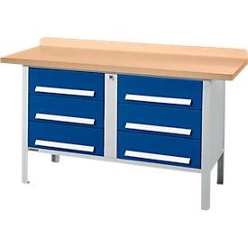Kastenwerkbank Schäfer Shop Select PWi 150-6, mitteldichte Faserplatte (MDF), bis 750 kg, B 1500 x T 680 x H 838 mm, Enzianblau/Weissaluminium