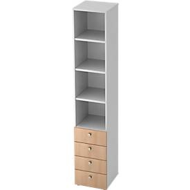 Kombischrank TOPAS LINE, 6 Ordnerhöhen, Regale + 4 Schübe, weiss/Eiche