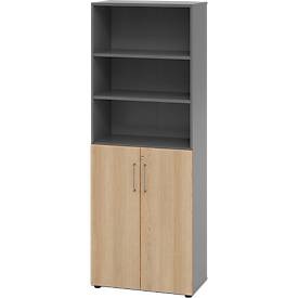 Kombischrank Breno, 6OH, Schrank- und Regalelement, abschliessbar, B 800 x T 420 x H 2156 mm, Spanplatte, graphit/Eiche