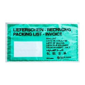 Lieferscheintaschen, Fenster links, mit Aufdruck, selbstklebend, 100 % recycelbares Pergaminpapier, Format DIN lang, grün, 250 Stück