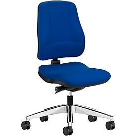 Prosedia Bürostuhl LEANOS V KOMFORT, Synchronmechanik, ohne Armlehnen, Lordosenstütze, Knierolle, blau/alupoliert