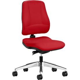 Prosedia Bürostuhl LEANOS V KOMFORT, Synchronmechanik, ohne Armlehnen, Lordosenstütze, Knierolle, rot/alupoliert