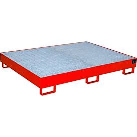 Regal-Bodenwanne 240 l Auffangvolumen, LxBxH 1750 x 1300 x 250 mm mit Gitterrost, rot lackiert