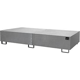 Regal-Bodenwanne 1000 l Auffangvolumen, LxBxH 2650 x 1300 x 435 mm mit Gitterrost, feuerverzinkt