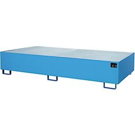 Regal-Bodenwanne 1000 l Auffangvolumen, LxBxH 2650 x 1300 x 435 mm mit Gitterrost, blau lackiert
