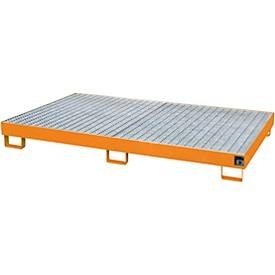 Regal-Bodenwanne 240 l Auffangvolumen, LxBxH 2150 x 1300 x 225 mm mit Gitterrost, orange lackiert