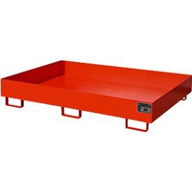Regal-Bodenwanne 240 l Auffangvolumen, LxBxH 1750 x 1300 x 250 mm ohne Gitterrost, rot lackiert
