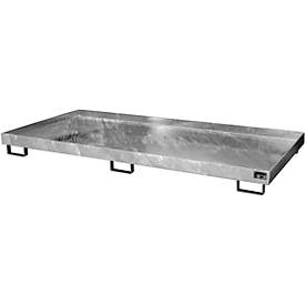 Regal-Bodenwanne 240 l Auffangvolumen, LxBxH 2650 x 1300 x 210 mm ohne Gitterrost, feuerverzinkt