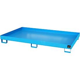 Regal-Bodenwanne 240 l Auffangvolumen, LxBxH 2150 x 1300 x 225 mm ohne Gitterrost, blau lackiert