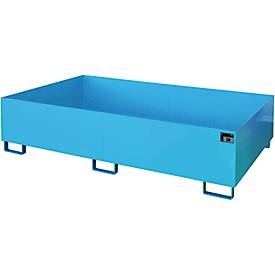 Regal-Bodenwanne 1000 l Auffangvolumen, LxBxH 2150 x 1300 x 505 mm ohne Gitterrost, blau lackiert