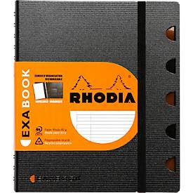 Rhodia ExaBook Notizblock, 80 Blatt, DIN A5+, 90 g/m², Doppelspiralbindung, Trennblätter, Lineal, Innentasche, liniert, mit Rahmen