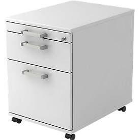 Rollcontainer TARVIS, 1 Utensilienauszug, abschliessbar, 1 Schub, 1 HR-Auszug, B 428 x T 580 x H 590 mm, lichtgrau