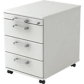 Rollcontainer TARVIS, 1 Utensilienauszug, abschliessbar, 3 Schübe, B 428 x T 580 x H 590 mm, lichtgrau