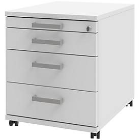 Rollcontainer TEQSTYLE, 3 Schubkästen, B 431 x T 477 x H 537 mm, weiß/weiß
