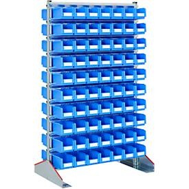 Ständerregal zweiseitig, B 1130 x T 700 x H 1885 mm, 140 x 3 l, blau