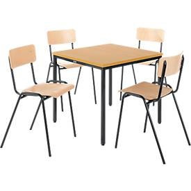 Stahlrohr-Tisch mit 4 Stapelstühlen, Gestell schwarz