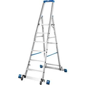 KRAUSE® Stufen-Stehleiter Profi, 1-seitig begehbar, mit Traverse und Rollen, Standhöhe 1,40 m