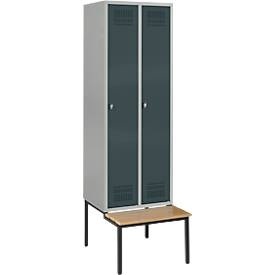 Schäfer Shop Genius Kleiderspind mit Sitzbank, 2 Abteile, Sicherheitsdrehriegelverschluss, weissaluminium/anthrazit