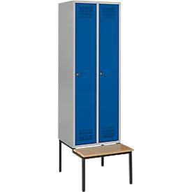 Schäfer Shop Genius Kleiderspind mit Sitzbank, 2 Abteile, Zylinderschloss, weissaluminium/enzianblau