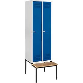 Schäfer Shop Genius Kleiderspind mit Sitzbank, 2 Abteile, Zylinderschloss, lichtgrau/enzianblau