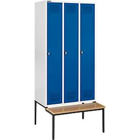 Schäfer Shop Genius Kleiderspind mit Sitzbank, 3 Abteile, Drehverschluss, lichtgrau/enzianblau
