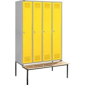 Schäfer Shop Genius Kleiderspind mit Sitzbank, 4 Abteile, Zylinderschloss, weissaluminium/gelb