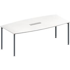Schäfer Shop Genius Konferenztisch MODENA FLEX, 6-fach Tischanschlussfeld, Boot, 4-Fuss Rundrohr, B 2000 x H 720-840 mm, weiss/weissaluminium RAL 9006