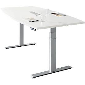 Schäfer Shop Genius Konferenztisch MODENA FLEX, 6-fach Anschluss, elektrisch höhenverstellbar, Boot, B 2000 mm, weiss/weissalu