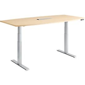 Schäfer Shop Genius Konferenztisch MODENA FLEX, 6-fach Anschluss, elektrisch höhenverstellbar, Boot, B 2000 mm, Ahorn/weissalu