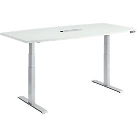 Schäfer Shop Genius Konferenztisch MODENA FLEX, 6-fach Anschluss, elektrisch höhenverstellbar, Boot, B 2000 mm, lichtgrau/weissalu