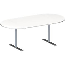 Schäfer Shop Genius Konferenztisch MODENA FLEX, Oval, T-Fuss Rundrohr, B 2000 x T 1000 x H 650-850 mm, weiss/weissaluminium RAL 9006