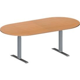 Schäfer Shop Genius Konferenztisch MODENA FLEX, Oval, T-Fuss Rechteckrohr, B 2000 x T 1000 x H 650-850 mm, Buche/weissaluminium RAL 9006