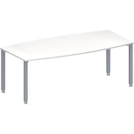 Schäfer Shop Genius Konferenztisch MODENA FLEX, Boot, 4-Fuss Quadratrohr, B 2000 x H 720-840 mm, weiss/weissaluminium