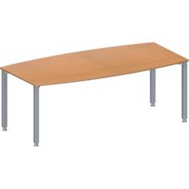 Schäfer Shop Genius Konferenztisch MODENA FLEX, Boot, 4-Fuss Quadratrohr, B 2000 x H 720-840 mm, Buche/weissaluminium