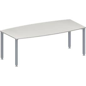 Schäfer Shop Genius Konferenztisch MODENA FLEX, Boot, 4-Fuss Quadratrohr, B 2000 x H 720-840 mm, lichtgrau/weissaluminium